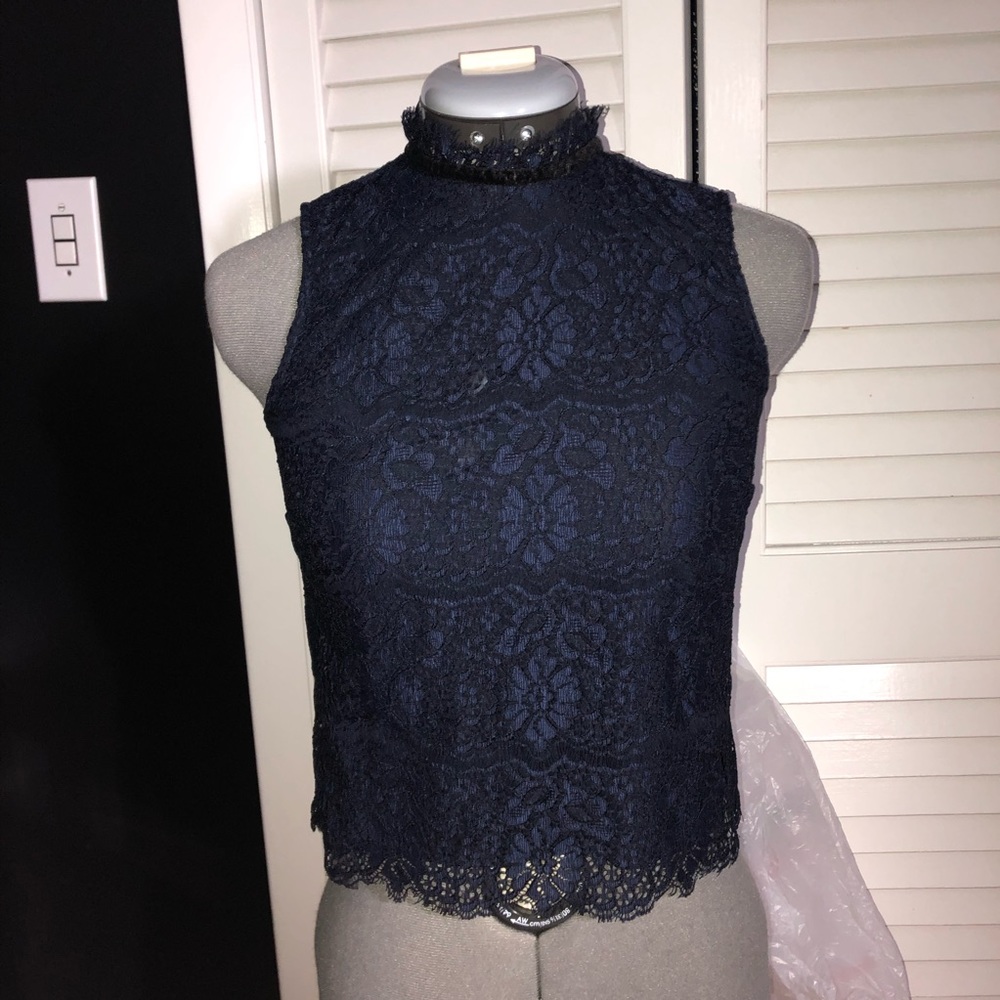 H&M navy blue lace high neck sleeveless top